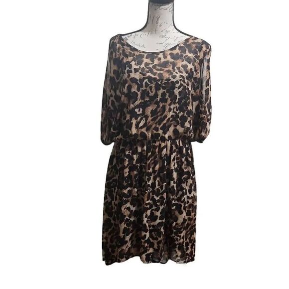 THALIA Sodi Ladies Split-Sleeve Leopard Print Dress - Size Large - Picture 1 of 6